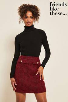 Friends Like These Red Pocket Detail Boucle Skirt (K12036) | 15 €