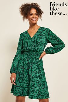 Friends Like These Green Shirred Waist Mini Dress (K12049) | €19.50