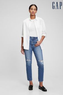 Gap Mid Wash Blue High Waisted Vintage Ripped Slim Jeans (K12407) | €33