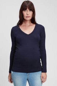 Gap Navy Blue Maternity Modern Long Sleve V-Neck T-Shirt (K12416) | €18.50