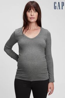 Gap Grey Maternity Modern Long Sleve V-Neck T-Shirt (K12418) | €18.50