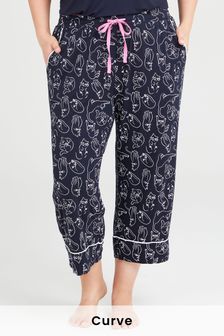 Taking Shape Blue Curve Bamboo Navy Cats Pyjama Cropped Trouser (K12595) | €34