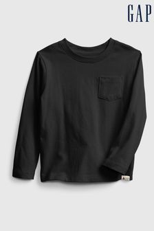 Negro - Camiseta con cuello redondo y manga larga con bolsillo de Gap (12meses-5años) (K12816) | 8 €