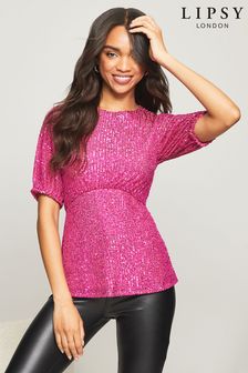 Pink outlet sparkly tops