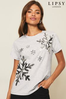 Lipsy Grey Snowflake Regular Christmas T-Shirt (K13172) | BGN 46