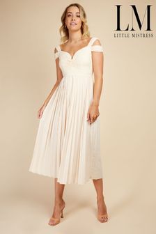 Little Mistress White Cream Cold Shoulder Pleated Midi Dress (K13188) | €45