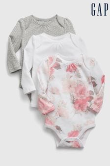 Gap White Floral 3 Pack Long Sleeve Baby Bodysuits (K13322) | 30 €