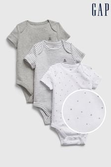 Gap Grey & White 3 Pack Short Sleeve Baby Bodysuits (K13324) | €12.50