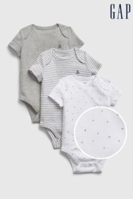 Gap Grey & White 3 Pack Short Sleeve Baby Bodysuits (K13324) | 25 €