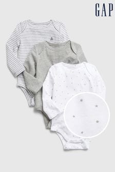 Gap Grey 3 Pack Long Sleeve Baby Bodysuits (K13325) | €13.50