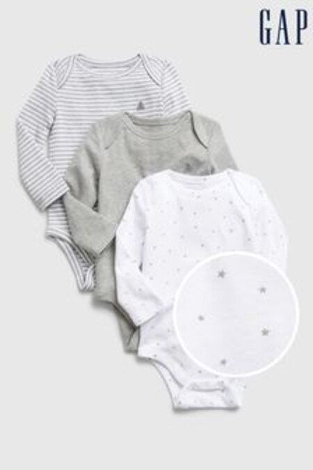 Gap Grey 3 Pack Long Sleeve Baby Bodysuits (K13325) | 25 €