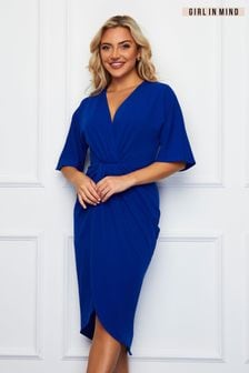 Girl In Mind Blue Cobalt Chelsea Short Sleeve Wrap Midi Dress (K13339) | €50