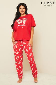Lipsy Red Gingerbread Curve Jersey Short Sleeve Christmas Pyjama Set (K13715) | €35