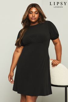 Lipsy Black Curve Jersey Underbust Puff Sleeve Mini Dress (K13883) | AED167