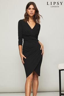 Lipsy Black Gathered Waist Midi Dress (K14022) | kr541