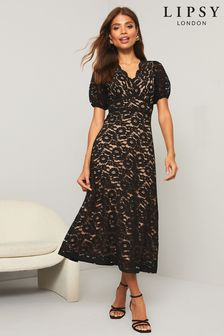Lipsy Black Lace Midi Tea Dress (K14025) | INR 7,447