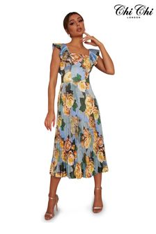 Chi Chi London Blue Ruffle Floral Print Midi Dress (K14218) | €50