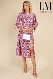 Little Mistress Pink Print Shirred Midaxi Dress (K14233) | €42