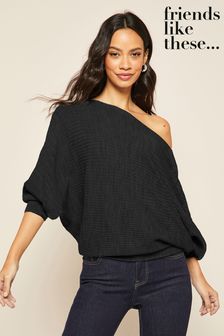 Friends Like These Batwing Knitted Off The Shoulder Jumper