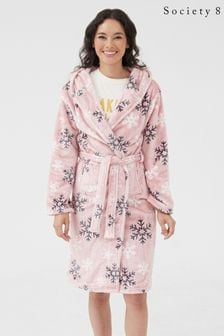 Society 8 Pink Snowflake Christmas Dressing Gown - Womens (K14368) | INR 3,490