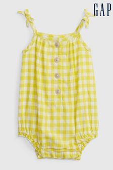 Gap Yellow Gingham Linen-Cotton Bubble Shorty Romper (K14381) | €7