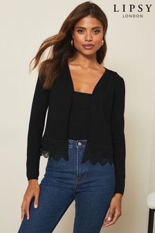 Lipsy Black Short Lace Hem Knitted Cardigan (K14497) | €37