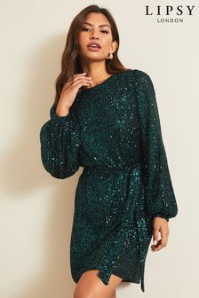 深綠色 - Lipsy亮片裝飾長袖直筒連衣裙 (K14513) | NT$2,420