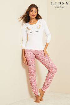 Розовый с блестками - Lipsy Jersey Long Sleeve Christmas Pyjama (K14521) | €35