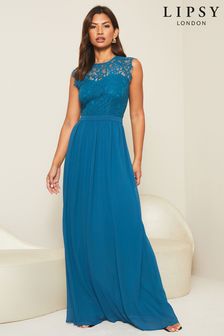 Синій - Lipsy Нарощена мереживна сукня подружки нареченої Максі (K14572) | 2 024 ₴