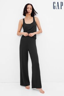 Negru - Pantaloni foarte moale din modal moale cu elastic pe Evazat Gap (K14902) | 223 LEI