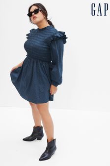 Gap Blue Smocked Ruffle Long Sleeve Mini Dress (K14916) | €22