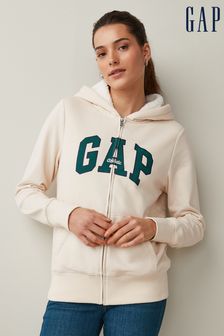 Gap Cream and Green Logo Zip Up Sherpa Lined Hoodie (K14946) | €27
