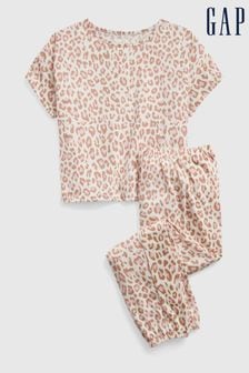 Gap Brown Leopard Print Crew Neck Short Sleeve Pyjama Set (K15340) | €47