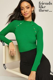 Friends Like These Green Long Sleeve Button Jumper (K15465) | AED177