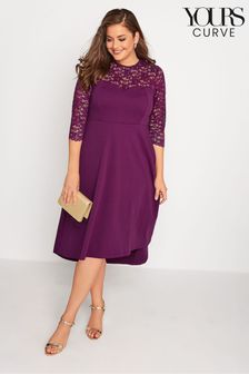 Yours Curve Purple Lace Sweetheart Midi Dress (K15637) | €23