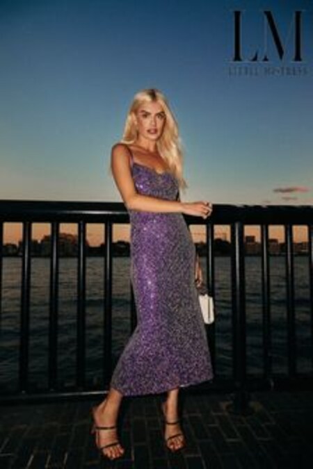 Little Mistress Purple Sequin Midi Dress (K15972) | €39