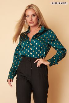 Girl In Mind Green Foil Spot Carlie Long Sleeve Metallic Foil Spot Shirt (K16266) | 23 €