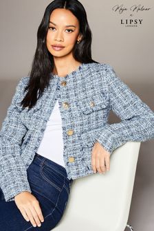 Bleu en maille bouclée - Lipsy veste blazer ajustée raccourcie à boutons (K16309) | €59
