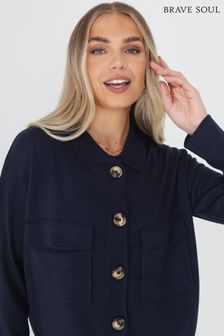 Brave Soul Blue Polo Collar Detail Button Up Fine Knit Cardigan (K16415) | 38 €