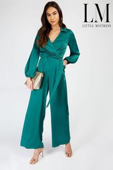 Little Mistress Emerald Green Satin Mock Wrap D-Ring Jumpsuit (K16579) | 54 €