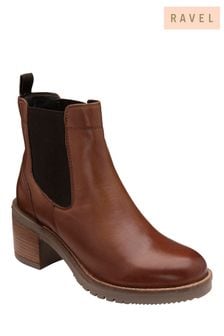 Ravel Brown Leather Block-Heel Pull-On Ankle Boots (K16591) | 128 €
