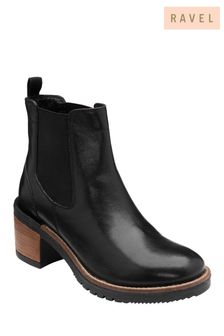 Ravel Black Leather Block-Heel Pull-On Ankle Boots (K16602) | 128 €
