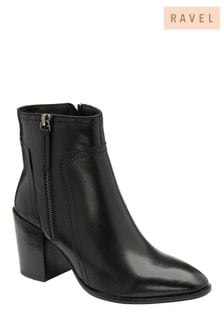 Ravel Black Leather Heeled Zip-Up Ankle Boots (K16604) | €31