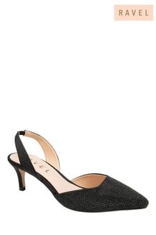 Ravel Black Satin Kitten-Heel Slingback Shoes (K16605) | ￥12,330