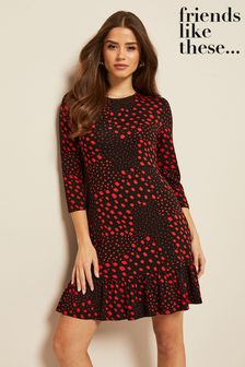 Friends Like These Red Regular Fit And Flare Three Quarter Sleeve Dress (K16620) | 36 €