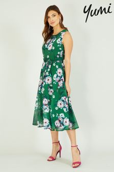 Yumi Green Watercolour Floral Skater Dress (K16653) | 81 €