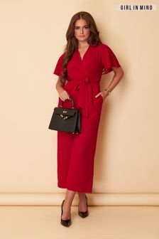 Girl In Mind Red Regular Trixie Angel Sleeve Culotte Jumpsuit (K16780) | CA$114