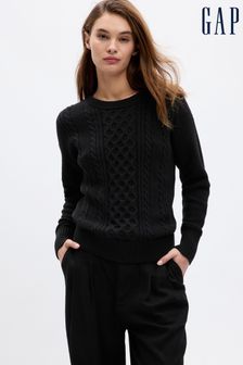 Črna - Gap progasto pleten pulover z okroglim ovratnikom (K16825) | €46