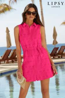 Lipsy Pink Sleeveless Tie Waist Mini Shirt Dress (K16966) | €29