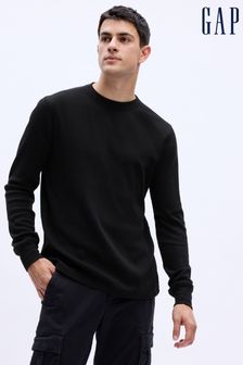 Negru - Tricou gofrat tricotat Tricou la baza gâtului Mânecă lungă Gap (K17009) | 119 LEI
